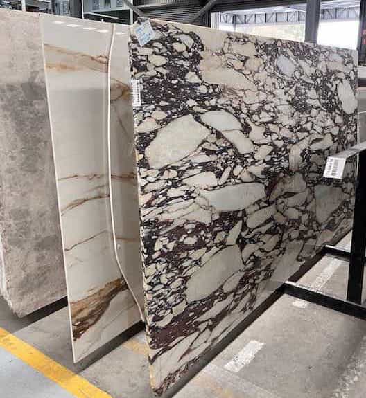 Multiple stone benchtops at factory