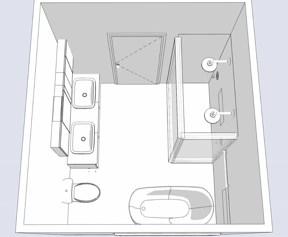 Small bathroom 3D line drawing