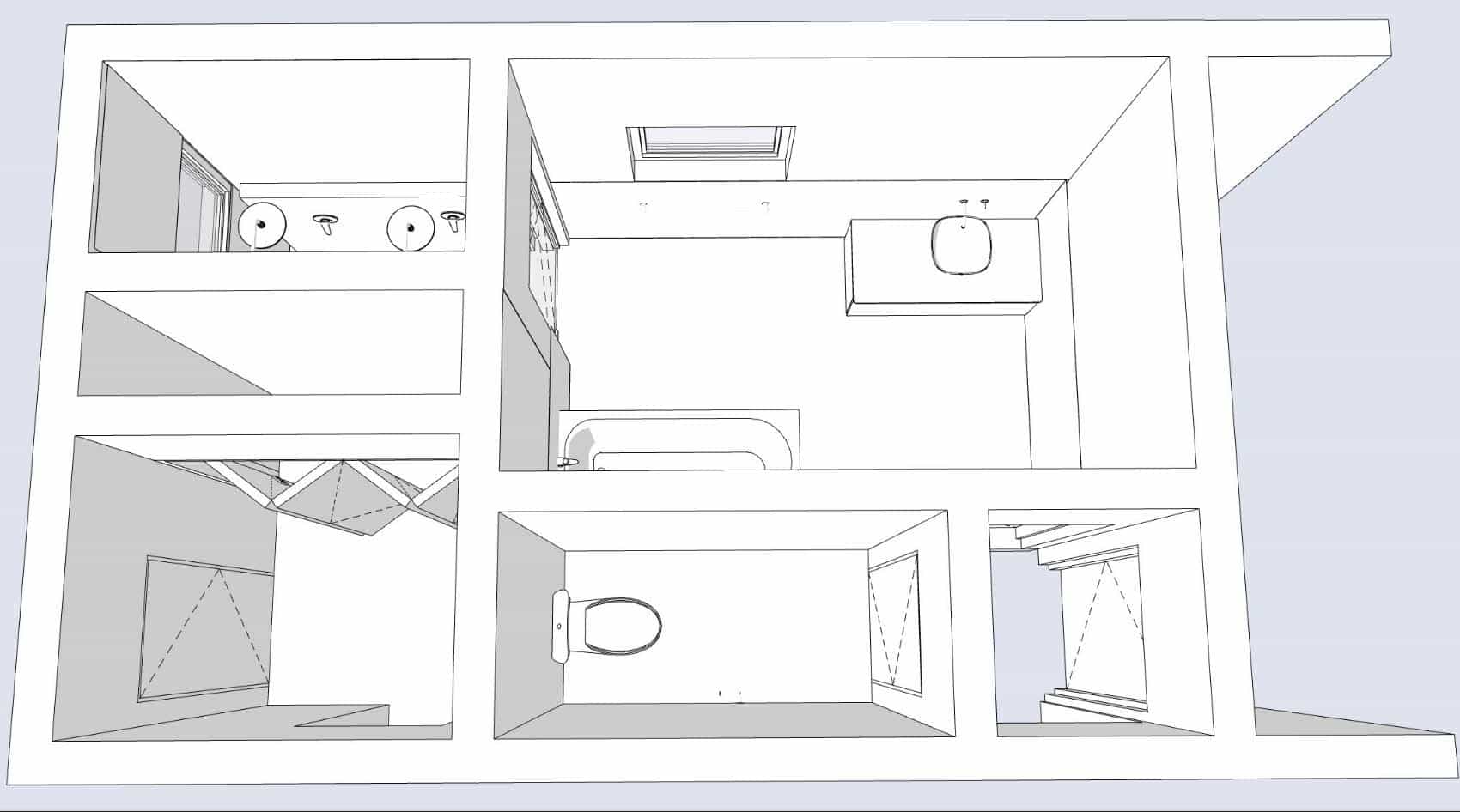 Medium bathroom 3D line drawing